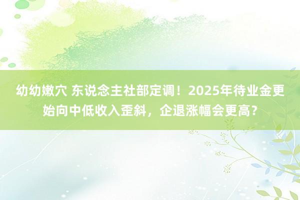 幼幼嫩穴 东说念主社部定调！2025年待业金更始向中低收入歪斜，企退涨幅会更高？